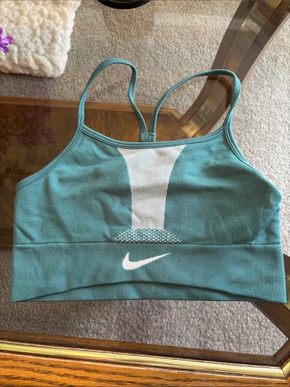 Nike Teal Seamless Sports Bra with White Accent